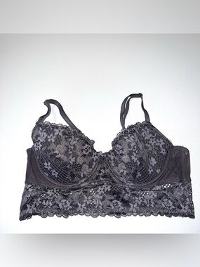 Adore Me Charcoal Lace Longline Underwire Bra Sz 34C
